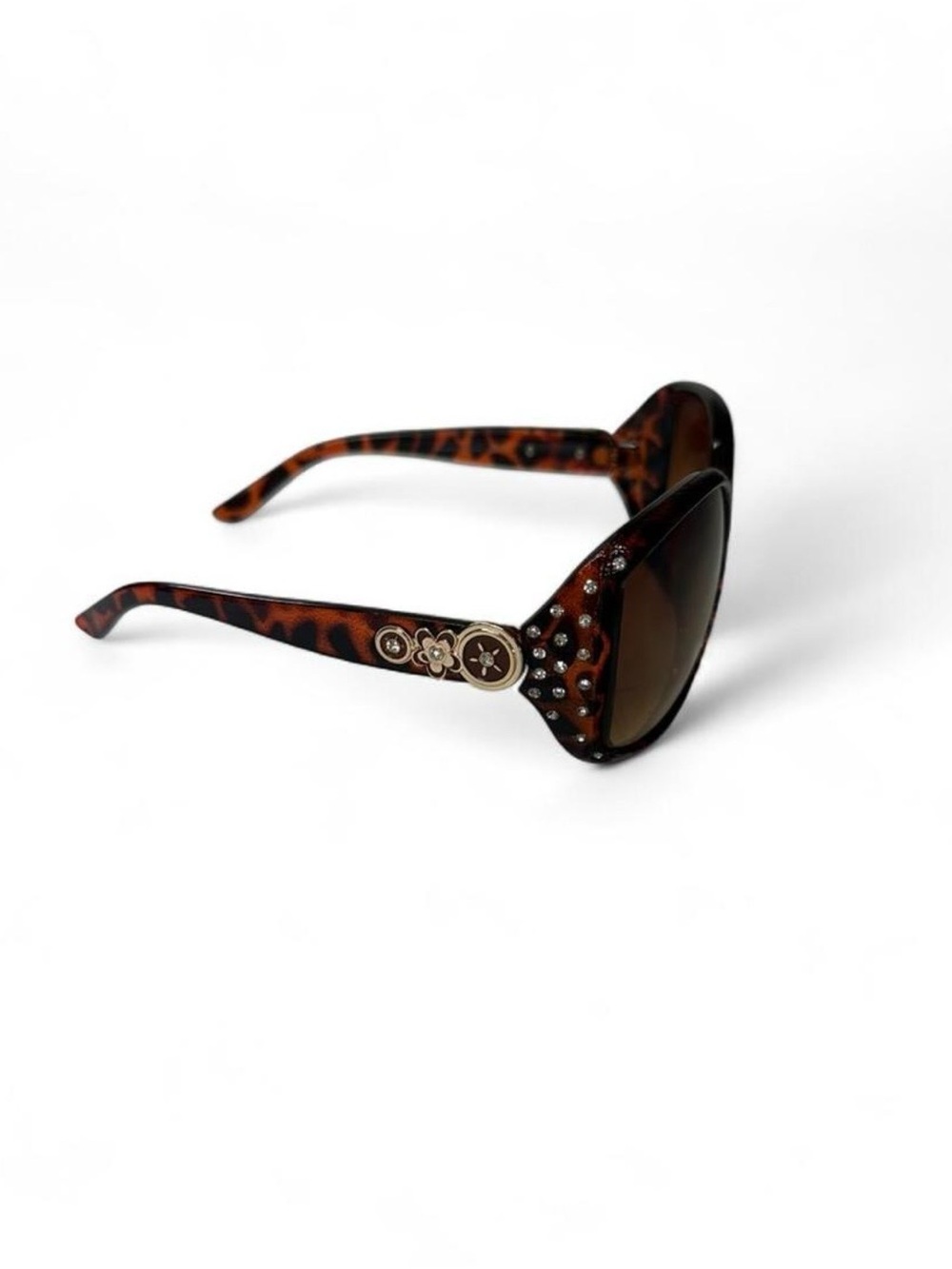 Y2K McBling Rhinestone Tortoise Sunglasses Diva Oversized Shades 2000s Deadstock